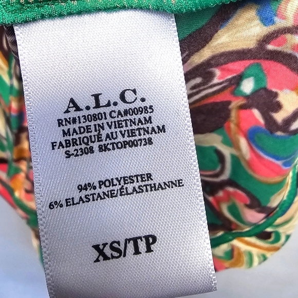 A.L.C. James Green Turtleneck Floral Jersey Long Sleeves Women's Top Size XS - Picture 5 of 6